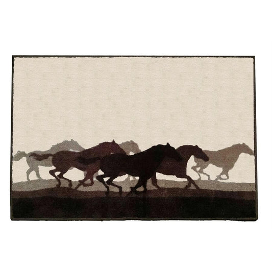 The Stampede Rug is perfect for any equestrian lover. In shades of browns and tans this rug will make a statement in any room. Measures 24"x36". Made from 100% premium acrylic with a latex backing. Machine wash for easy care. Imported.