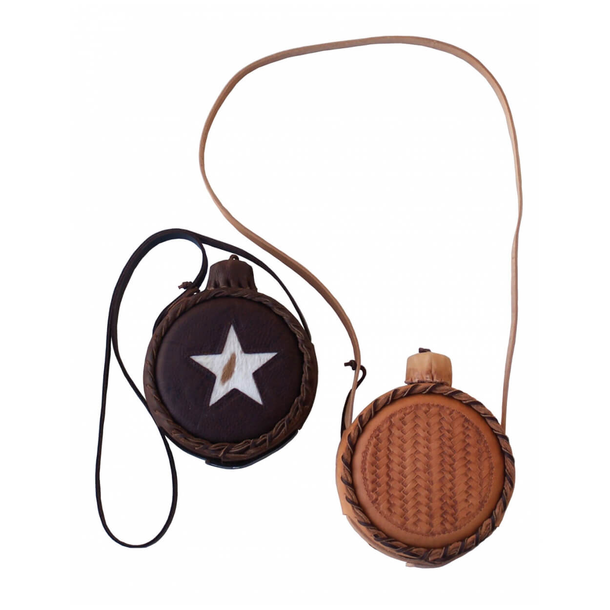 Hand made in Mariposa, California these two-quart canteens are made with a plastic inner core to prevent rusting and covered in top quality leather. Before your next trail ride, make sure you have one of these hanging from your saddle.