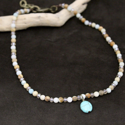 Beaded Choker with Small Turquoise Pendant