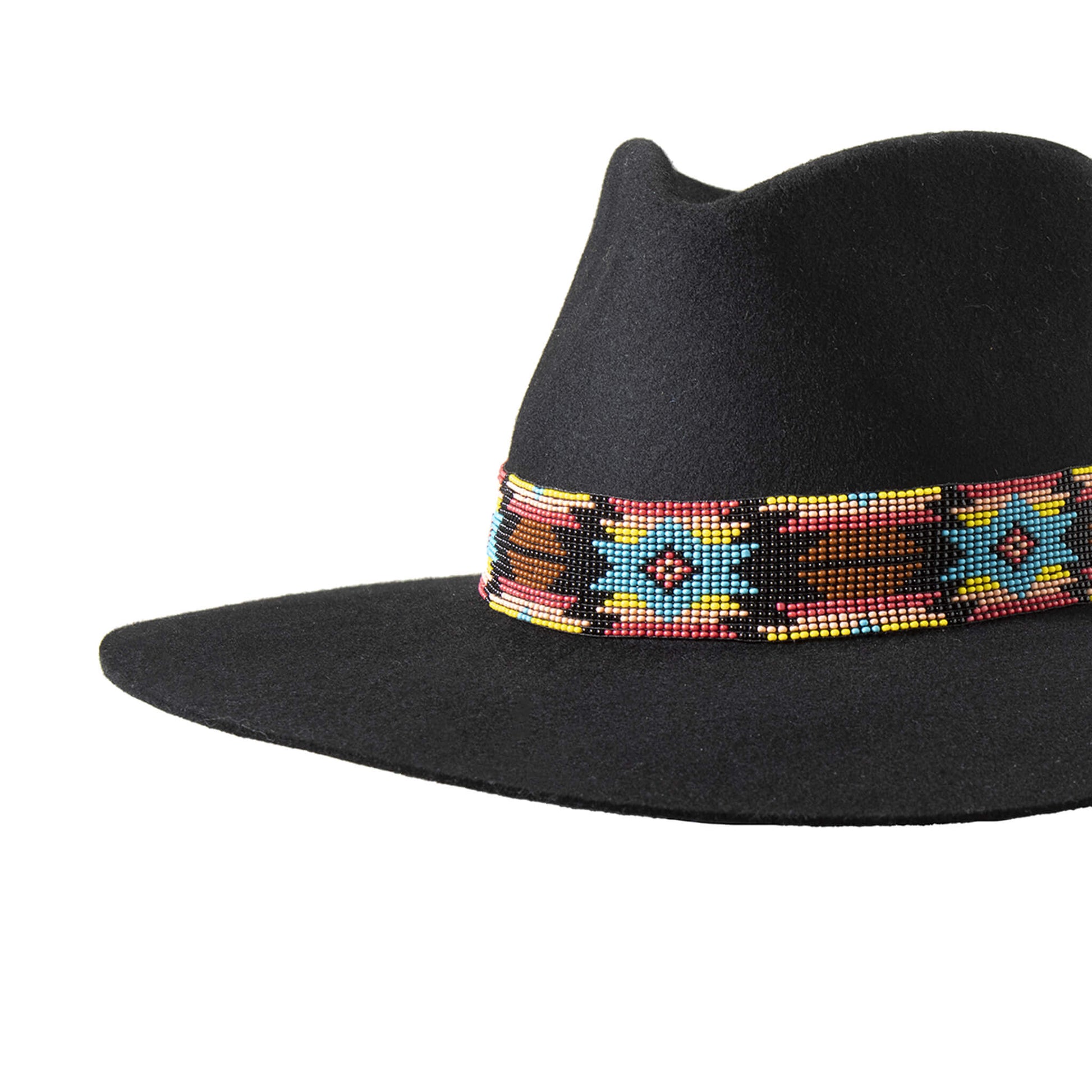 Dress up your favorite hat with this stretchy hatband with a colorful Aztec beaded pattern that runs the length of the hatband. One size. Measures 1-3/4" wide.