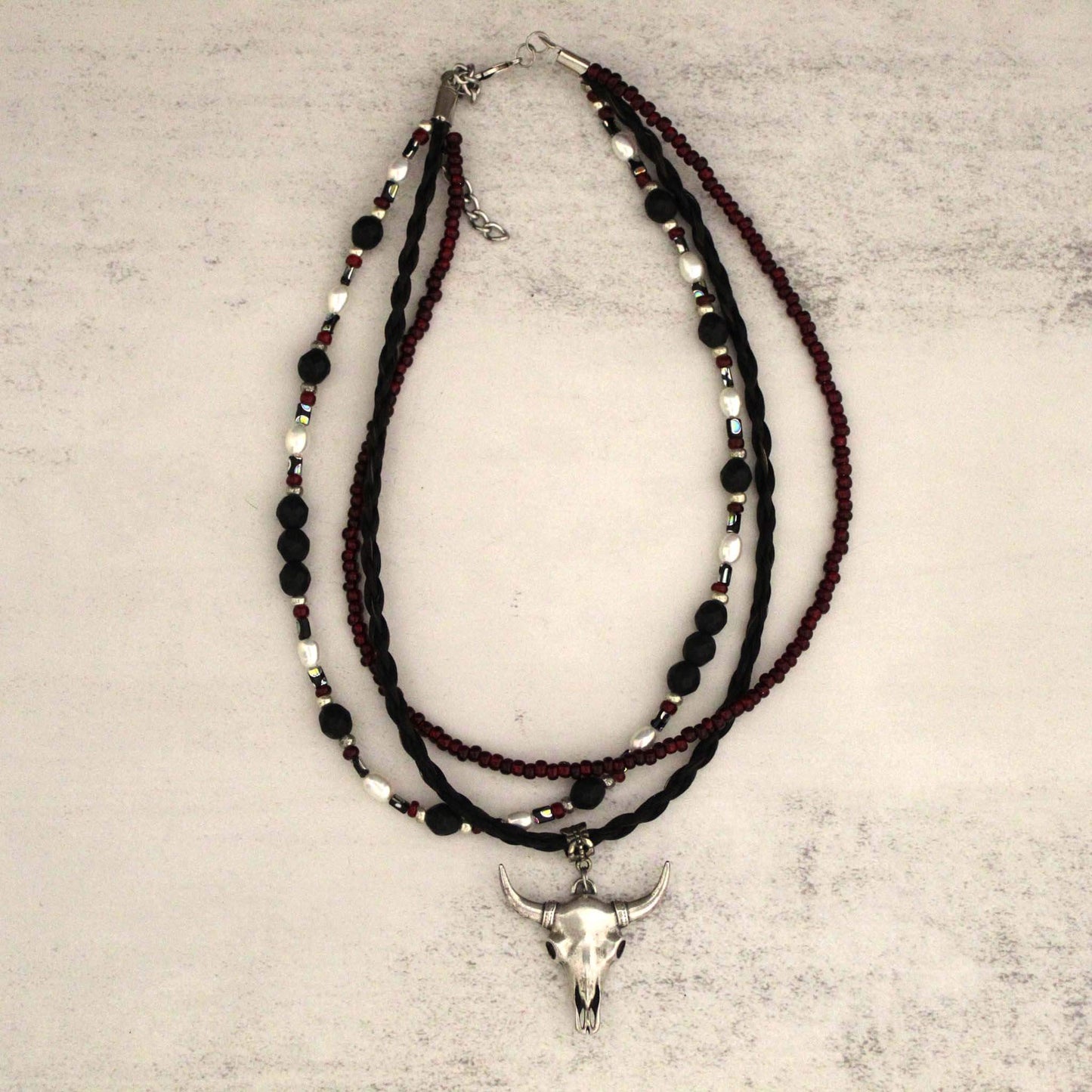 Beaded & Horsehair Skull Necklace