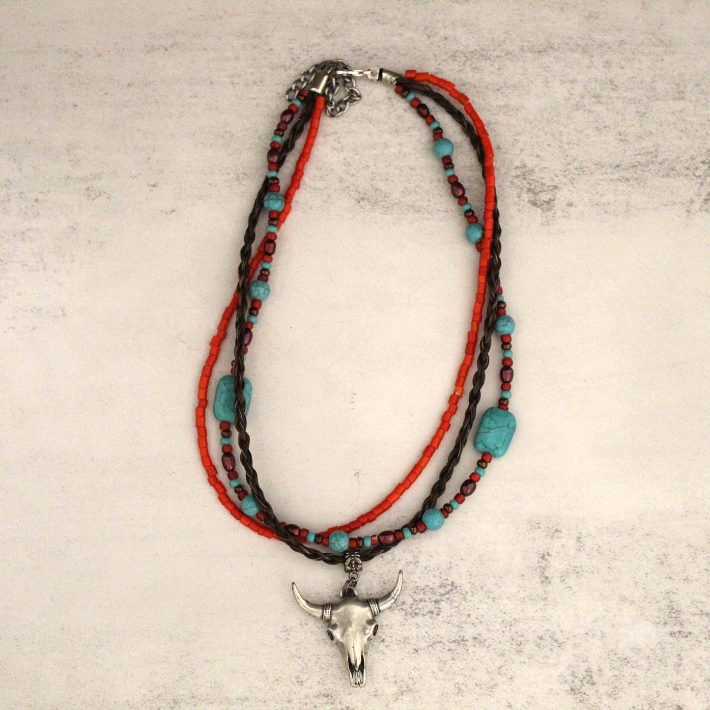 Beaded & Horsehair Skull Necklace