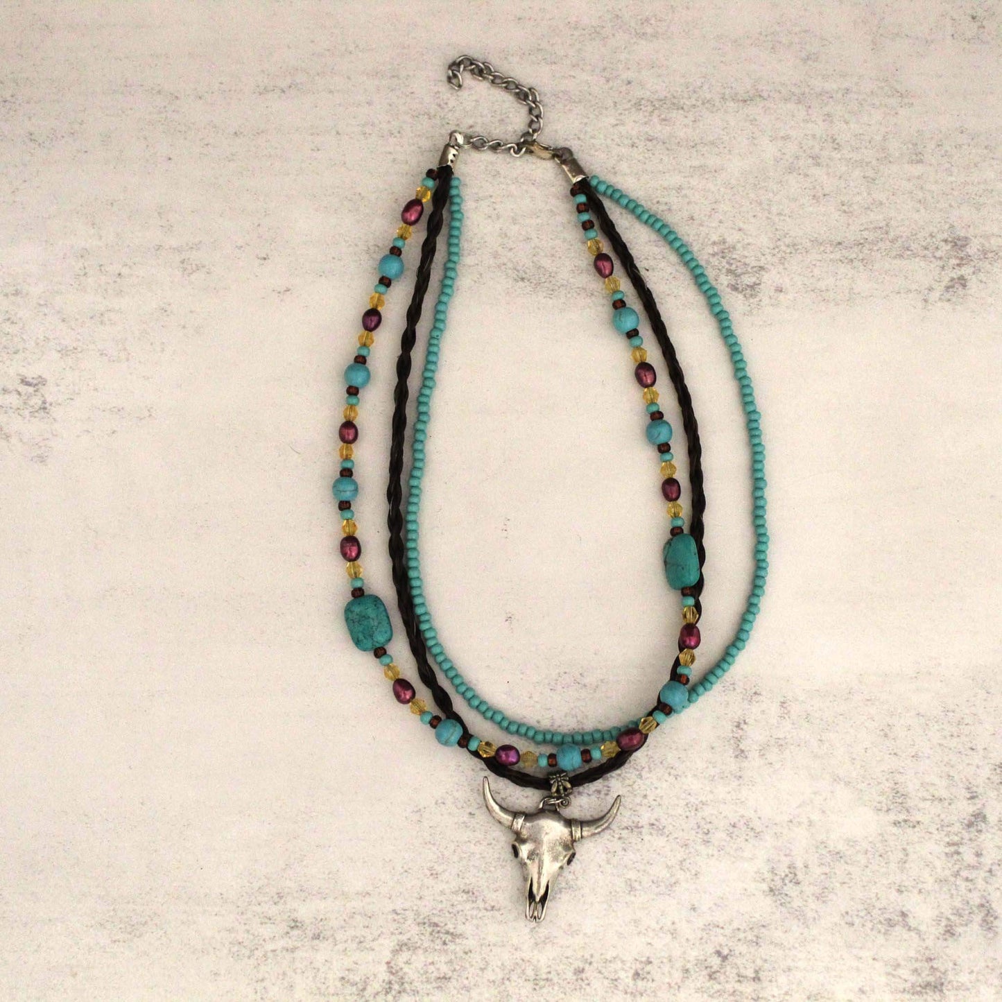 Beaded & Horsehair Skull Necklace