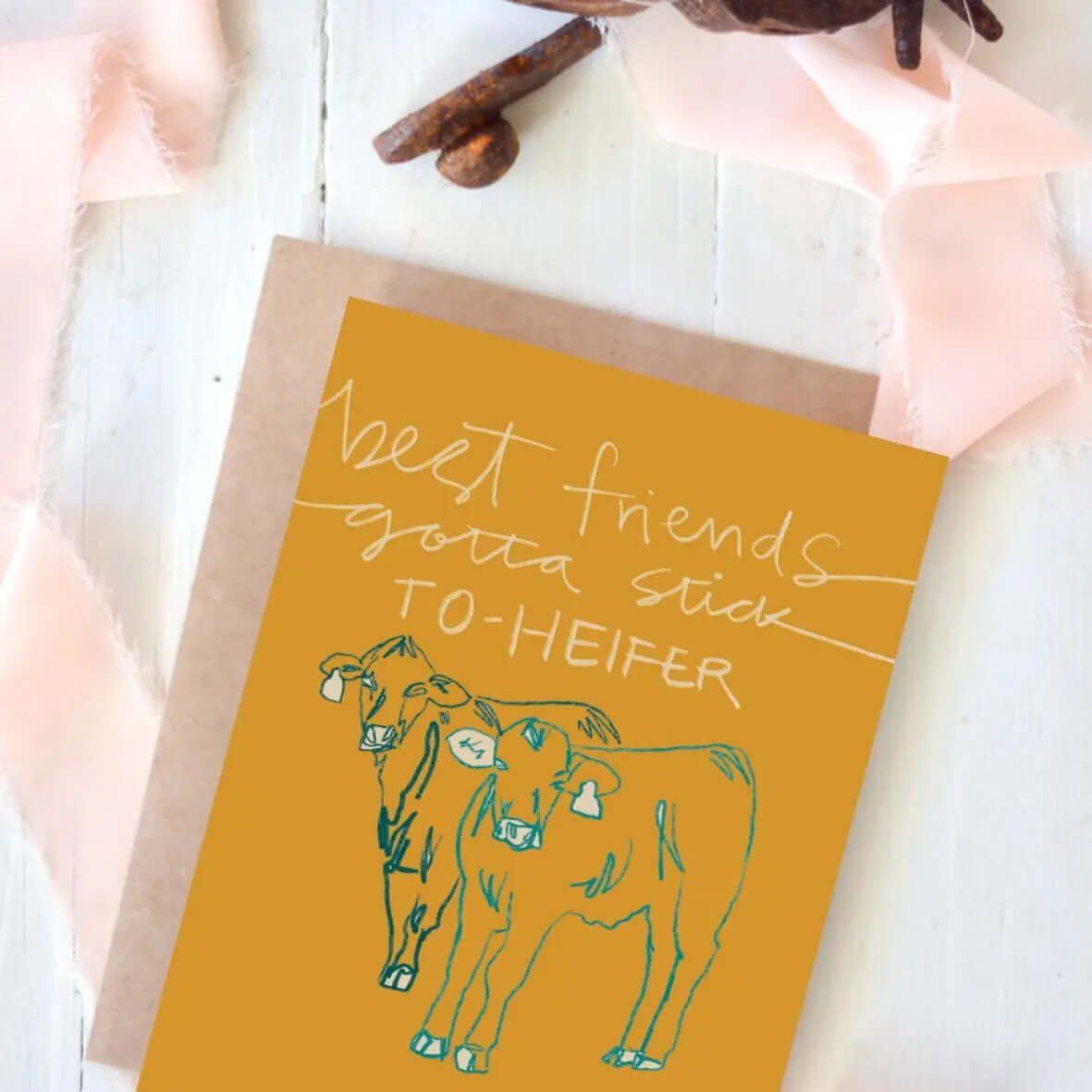 Cowgirl & Cowboy Western Greeting Cards Blank featuring cute cow illustration and playful text for friends.