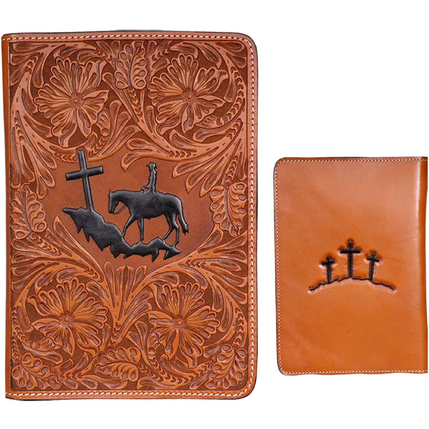 <span>This beautiful Bible cover is perfect for the Christian cowgirl or cowboy. Zip-around feature to hold your favorite Bible with a back storage pocket.&nbsp;</span><span>Measures approximately 7 3/4" x 2" x 10 1/4"</span>