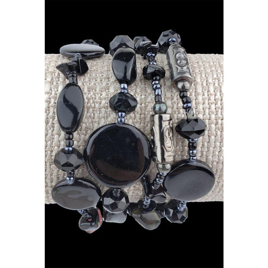 Stretch Beaded Bracelet Black & Metallic