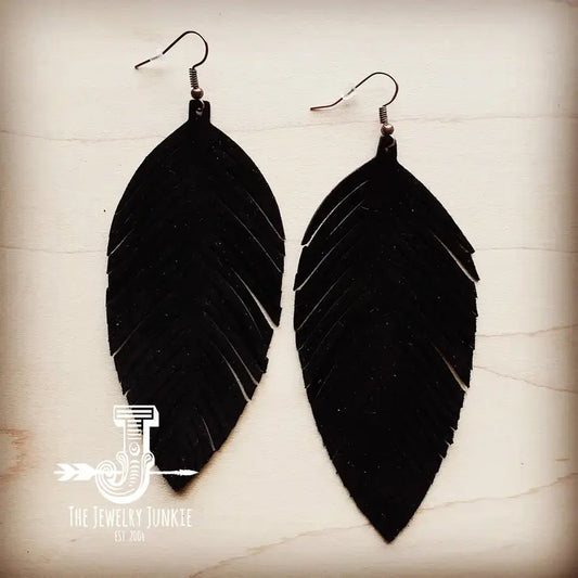 Black Suede Feather Earrings