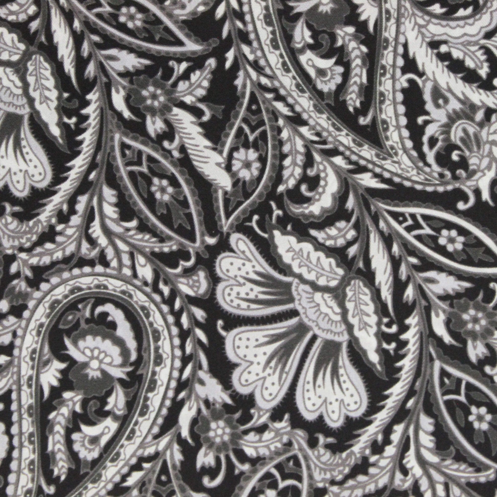 Close-up of a black and white paisley pattern