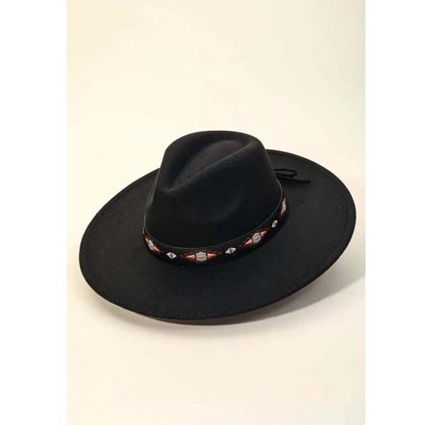 A must have trending fedora hat created with a Boho tribal pattern strap fedora hat design. A perfect gift for the upcoming season. Adjustable inner string. 