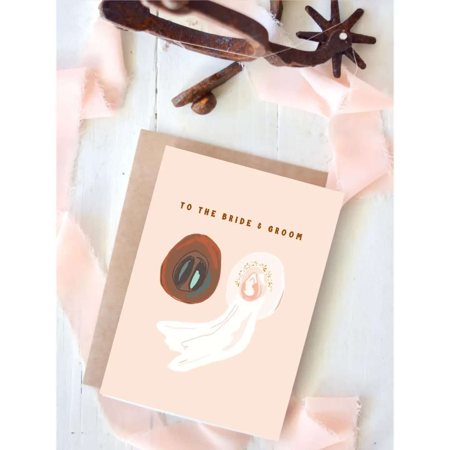 Cowgirl & Cowboy Western Greeting Cards Blank featuring a whimsical wedding design celebrating the bride and groom.