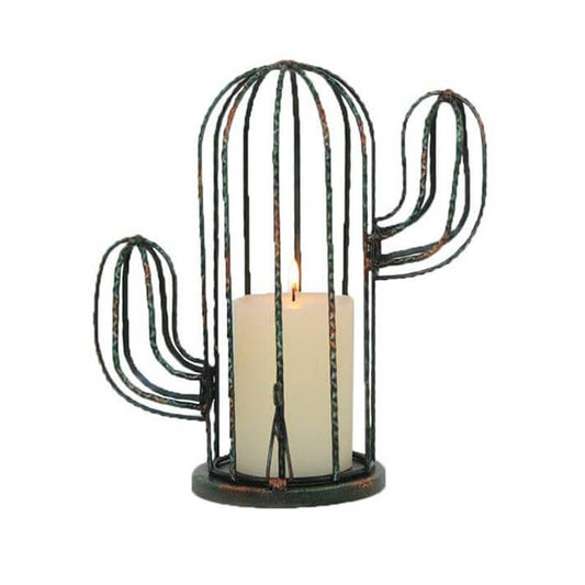 The distressed Cactus Cage will add a fun southwest element to your home. Cage construction includes a hinged bottom door. Perfect for holding candles, potpourri or other decorative accents. Measurement: 9.4" x 4 .7" x 10.2"H