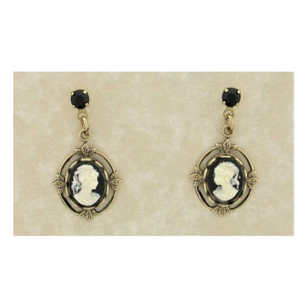 Cameo Dangle Earrings- Jet Brass