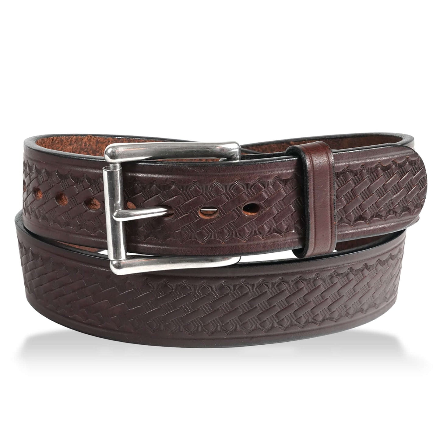 Cassidy Basketweave Heavy-Duty Wide Western Belt USA, made from thick leather with a silver buckle.