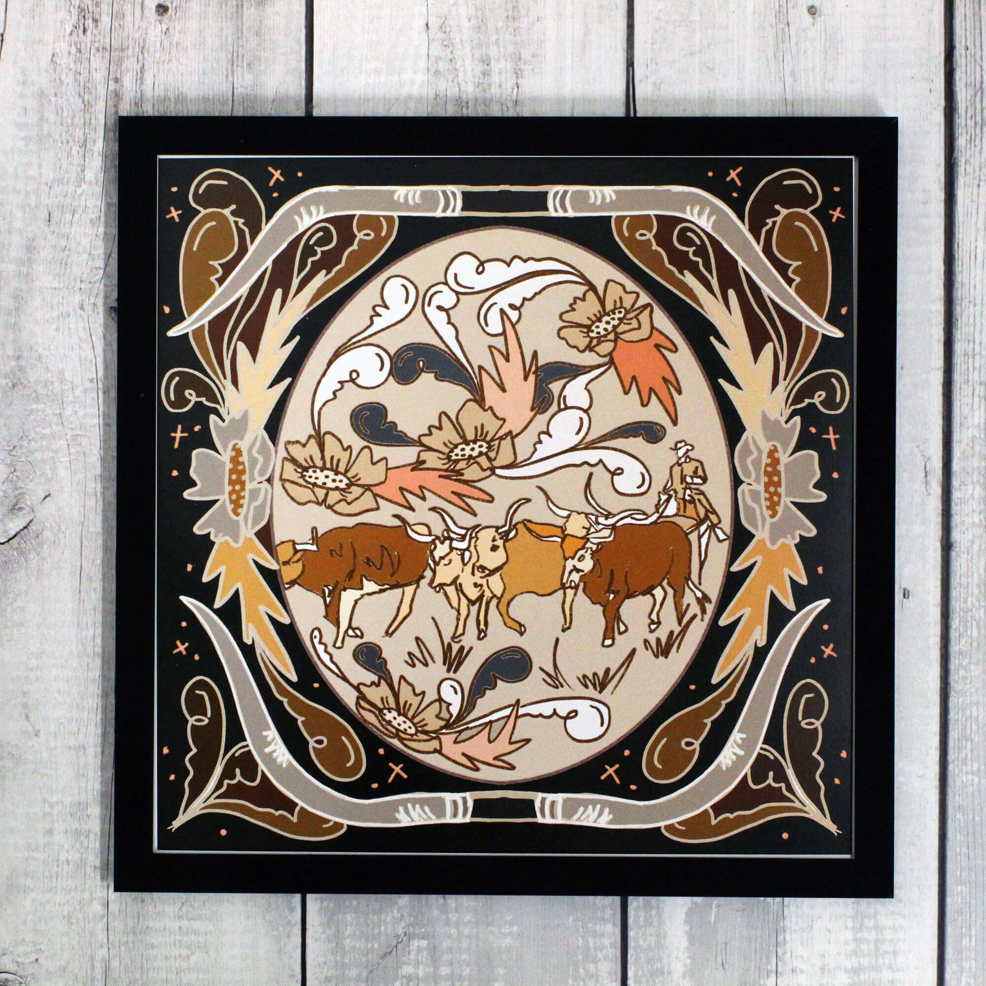Cattle Kate Cattle Ranching Western Floral Horse and Cowboy Art Print – Cattle Kate