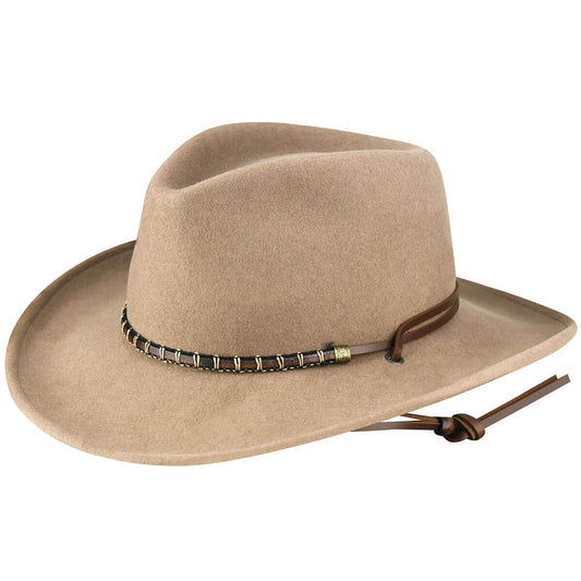 This low-profile pinch front features Bailey's Lite Felt technology which provides a soft, comfortable, and very durable hat. It will retain it's original shape through much abuse, and it's water repellent! Brim measures 3-1/4 inches. 100% Wool Lite Felt 