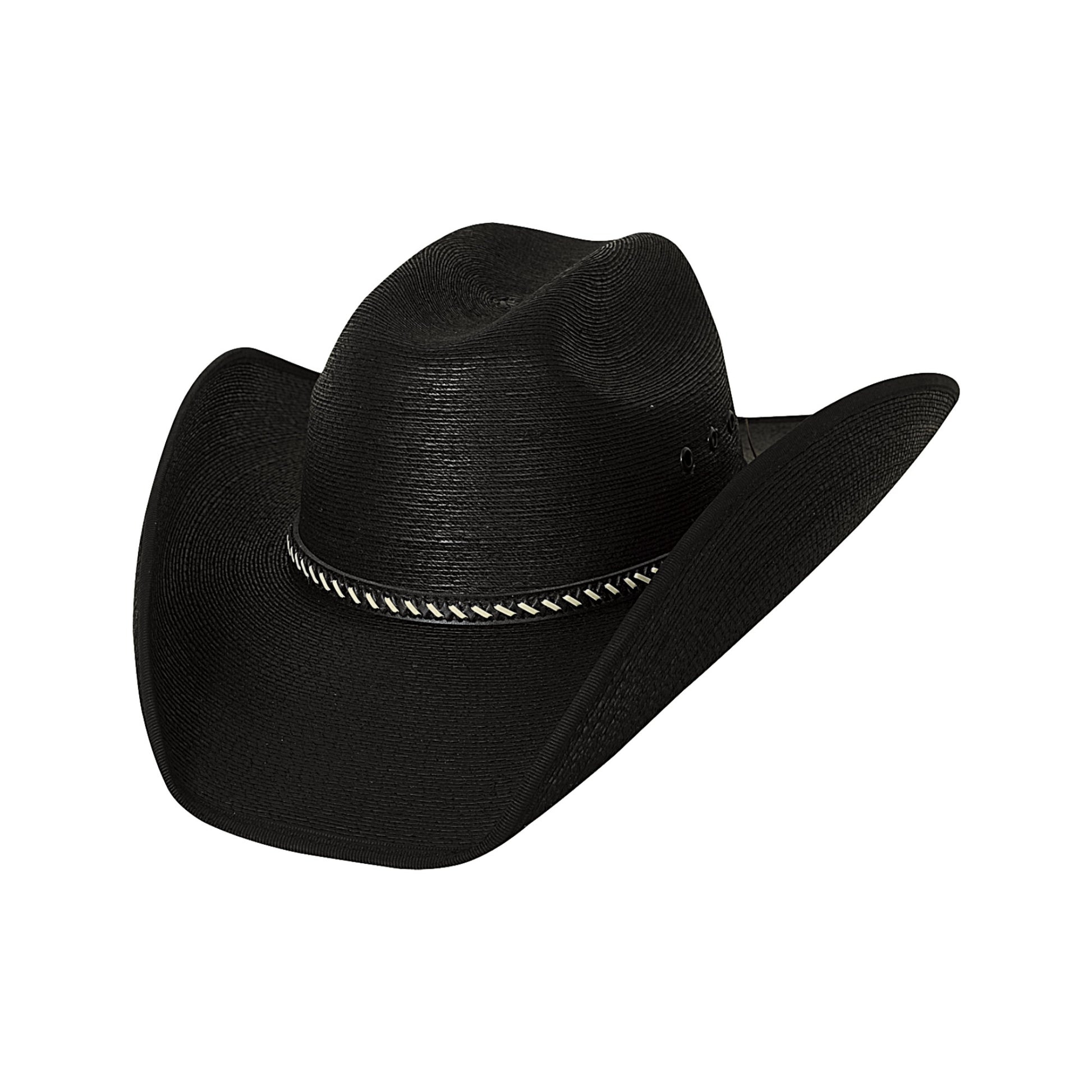 Stand out on your next night on the town in this handsome Bullhide palm leaf straw hat. This a is a painted palm leaf hat in black, and as the paint wears off, it creates a worn and distressed look. Features a vented cattleman crease hat crown to keep your head cool on those hot days on the ranch. 