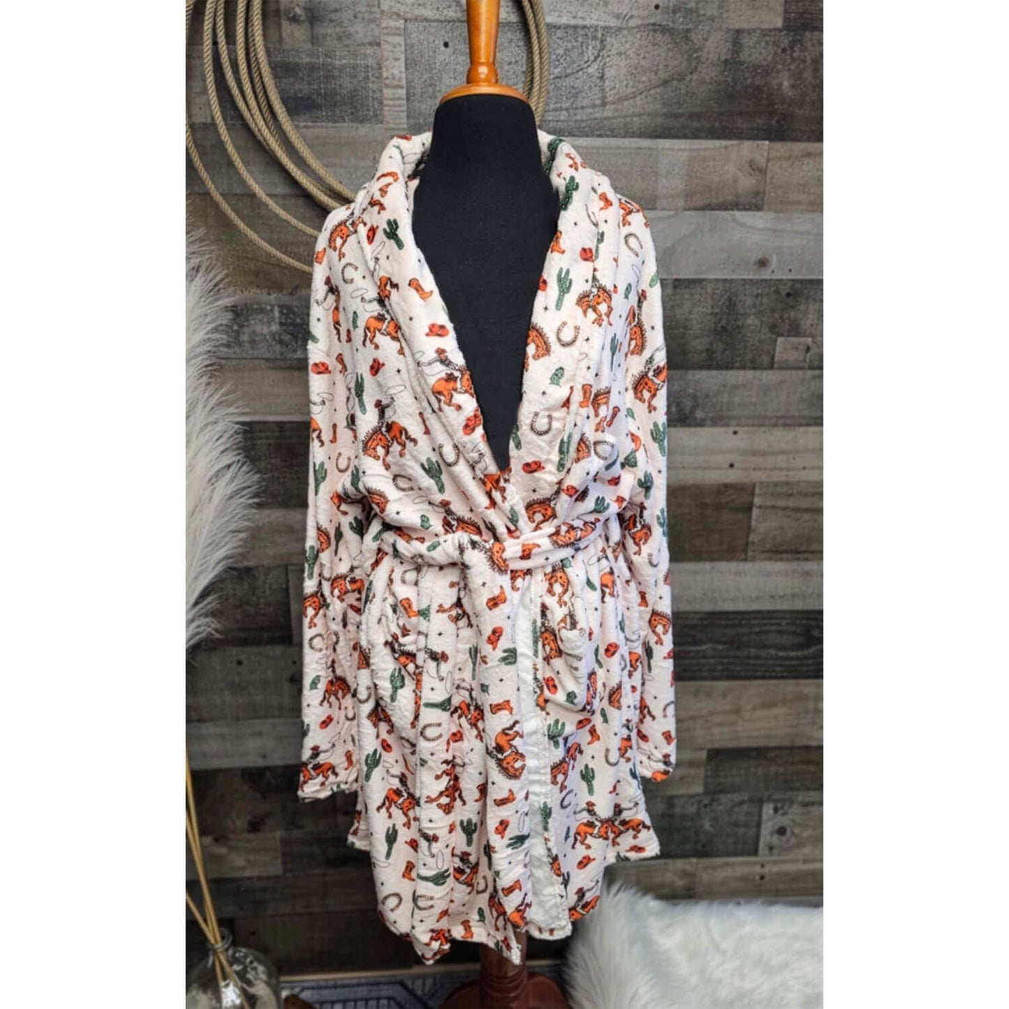 Western Cowboy Print Women's Western Bath Robe