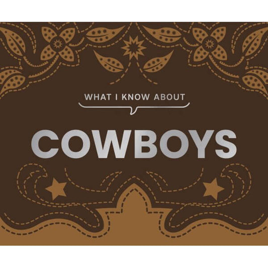 Book cover with cowboy theme and decorative patterns on a brown background