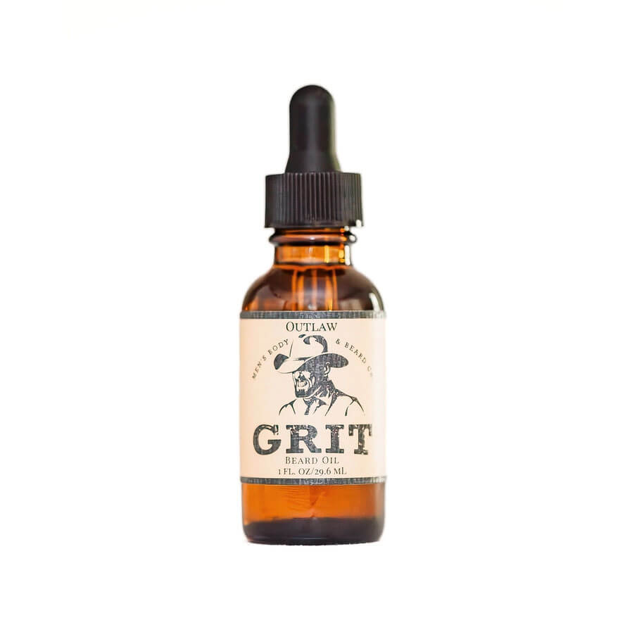 Bottle of Outlaw & Rye Grit Beard Oil on a white background