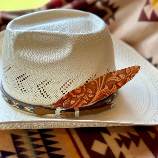 Cowboy Hat Feather Accessory - Tooled Scroll
