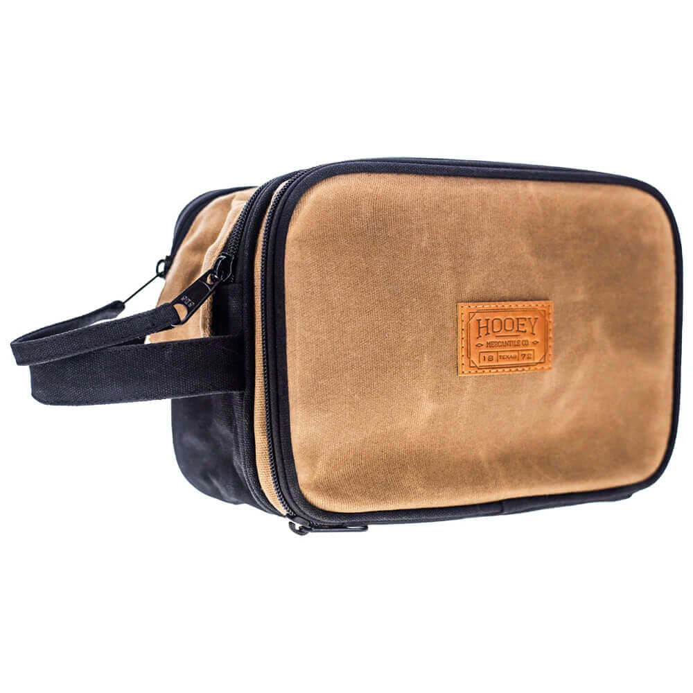 Brown Cowboy Western Toiletry Travel Bag side view with double-zip closure and handle for easy carrying.