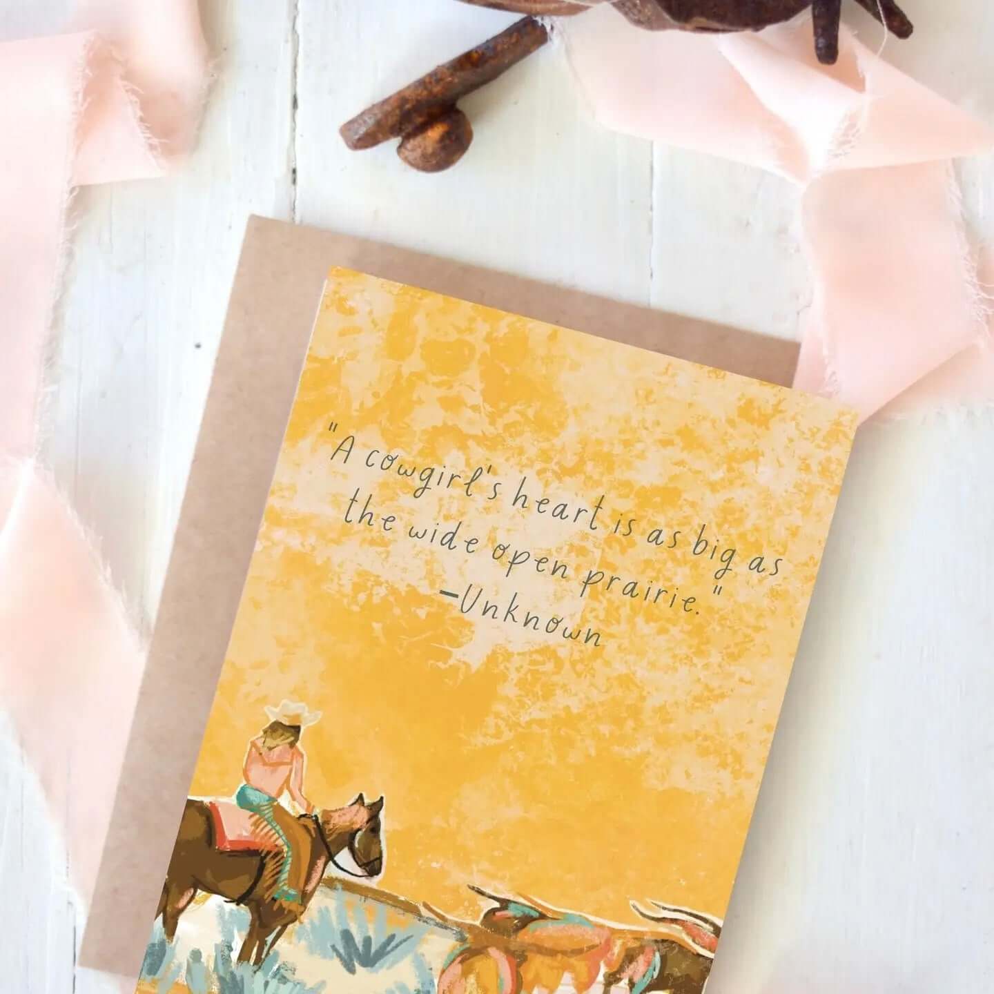 Cowgirl & Cowboy Western Greeting Cards Blank showcasing a colorful card featuring a quote about cowgirls.