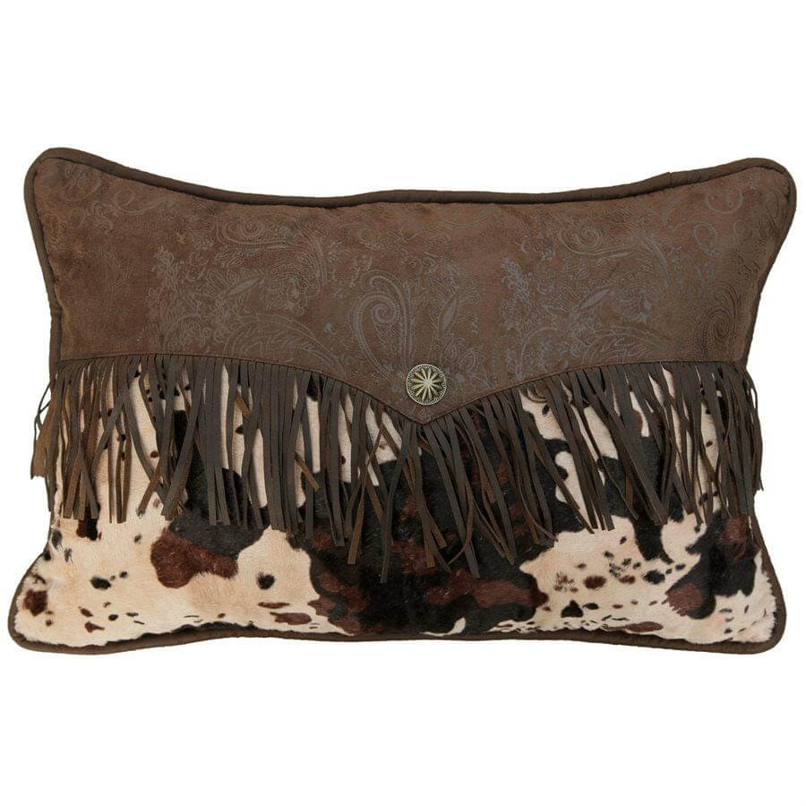 Cowhide Faux Pillow with Fringe