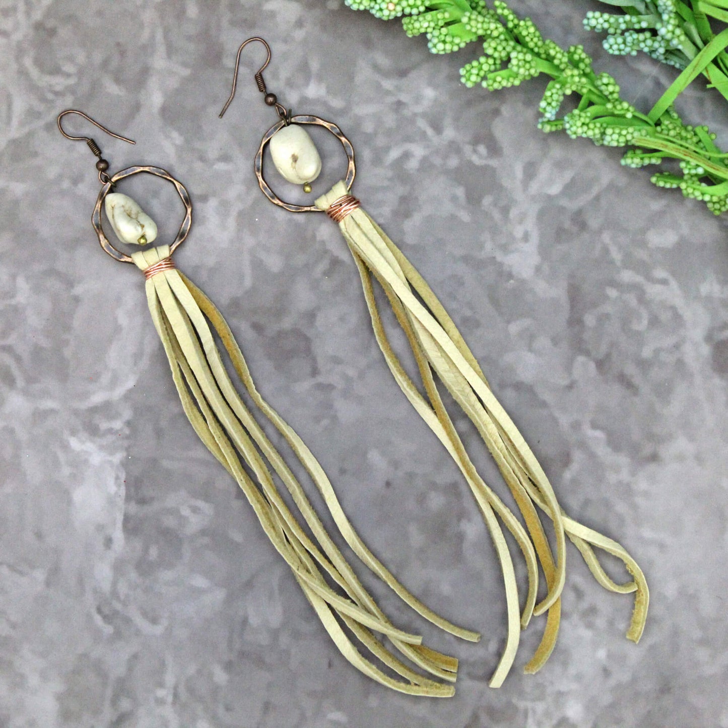 Cream Leather Tassel Earrings