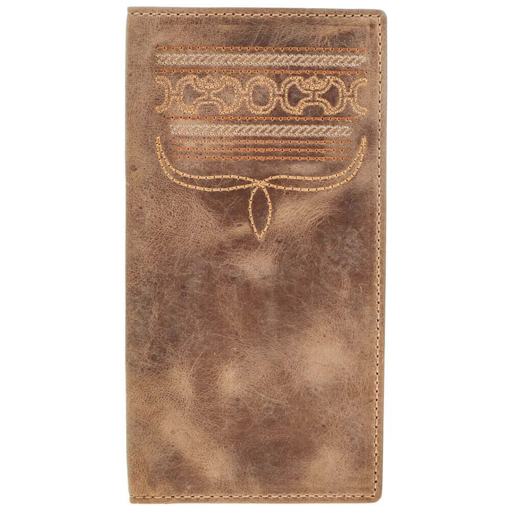 Dalton Brown Stitching Rodeo Men's Western Wallet featuring detailed stitching and genuine leather construction.
