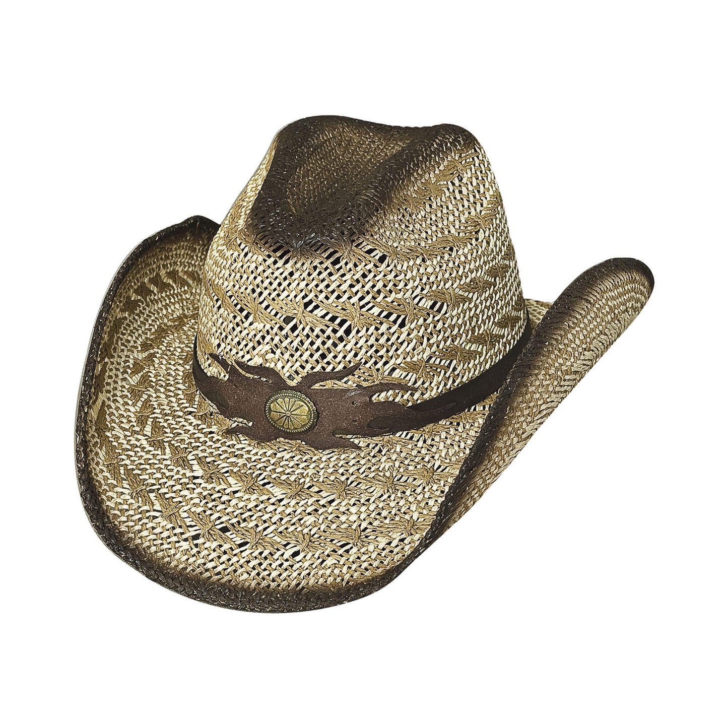 There is no better sight than the sun setting in a burst of color over desert. The Desert Gold, is reminiscent of this event and includes a fire burst cutout surrounding the center Concho. The hat itself has a striped design with the various shades of straw all over for an eye-catching look.