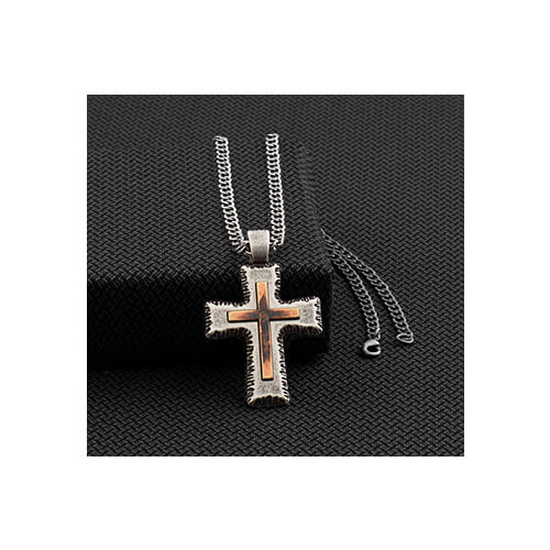 This necklace is the perfect way to express your faith with a touch of masculine edge. The distressed, aged look gives it a rugged, handsome vibe, while the copper inlay adds a refined, elegant element. Wear it as a daily reminder of your beliefs or as a meaningful gift for the special Christian man in your life.