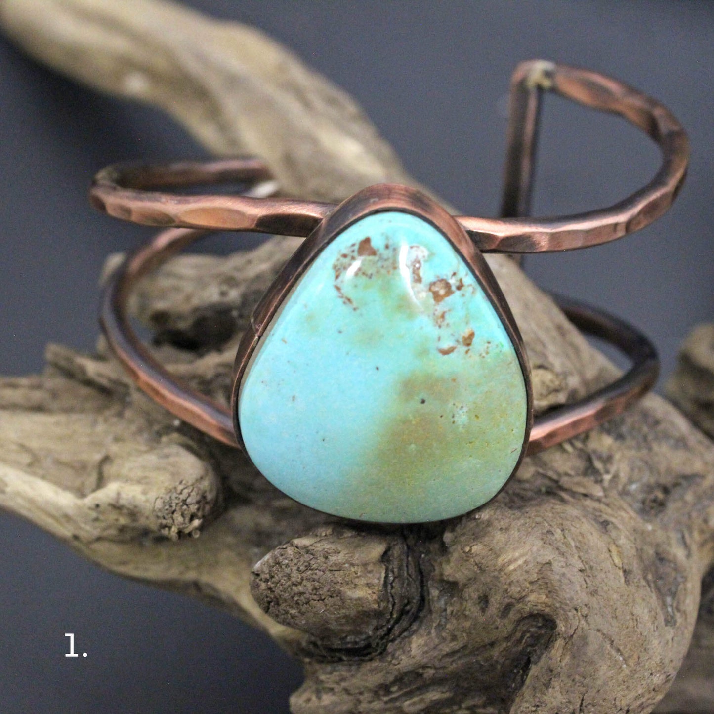 Double Wire Copper Cuff with Turquoise Stone USA