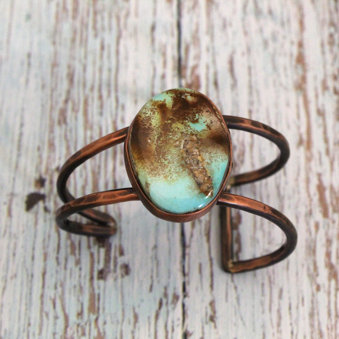 Double Wire Copper Cuff with Turquoise Stone