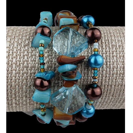 Stretch Beaded Bracelet Brown/Turquoise