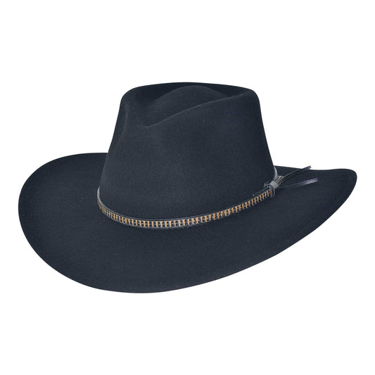 Laid back, stylish, and flexible, Easygoin' is available in sand and black, and made up of premium wool, Easygoin' features a pinch front crown, 3 1/4" brim, and is finished off with a leather hat band embossed with a braided look.