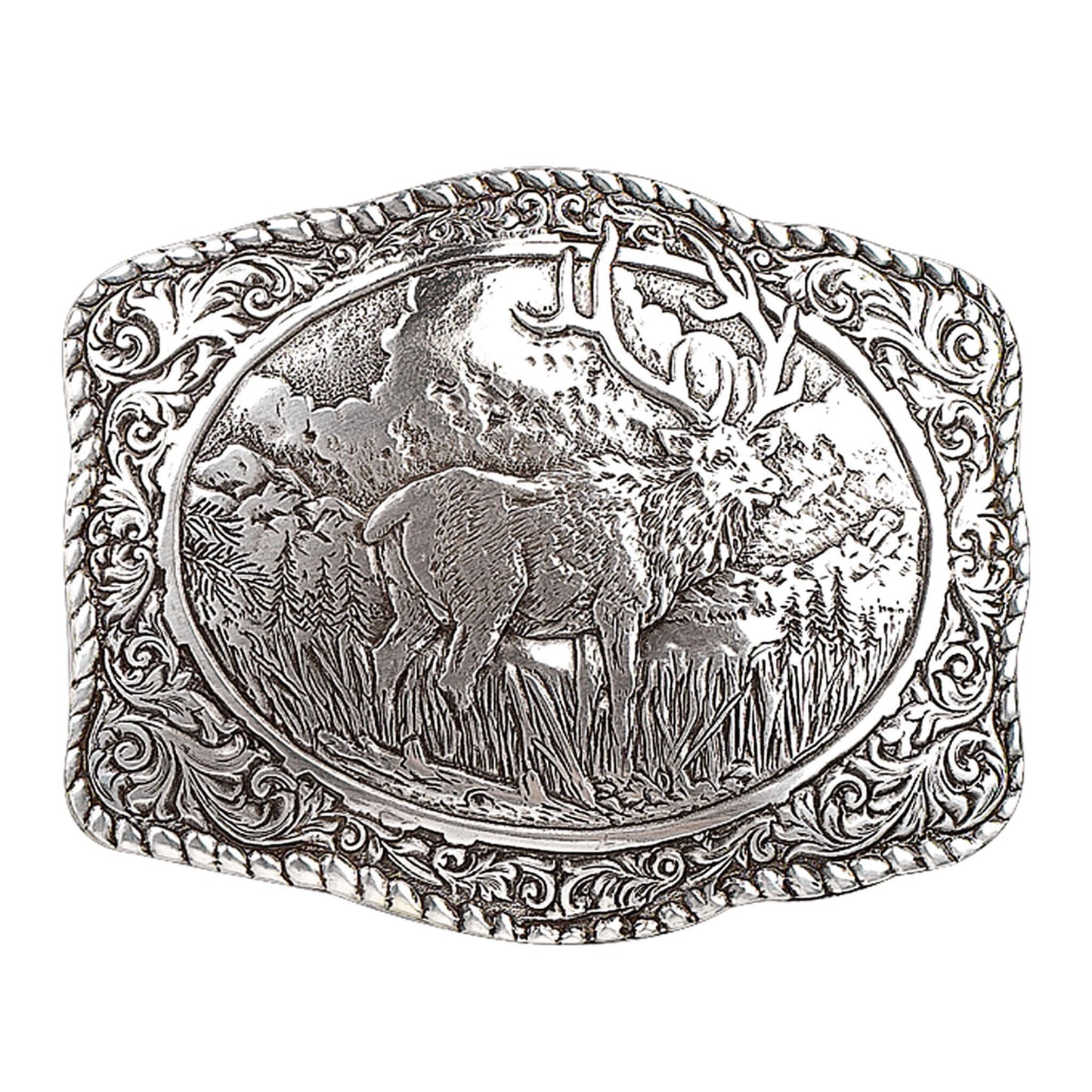 Men's western belt buckle with rope edge and in the center. This Crumrine buckle has a vintage look. This buckle will look great with your favorite pair of jeans or dress pants. Measures 2-3/4 x 3-1/2. Imported.