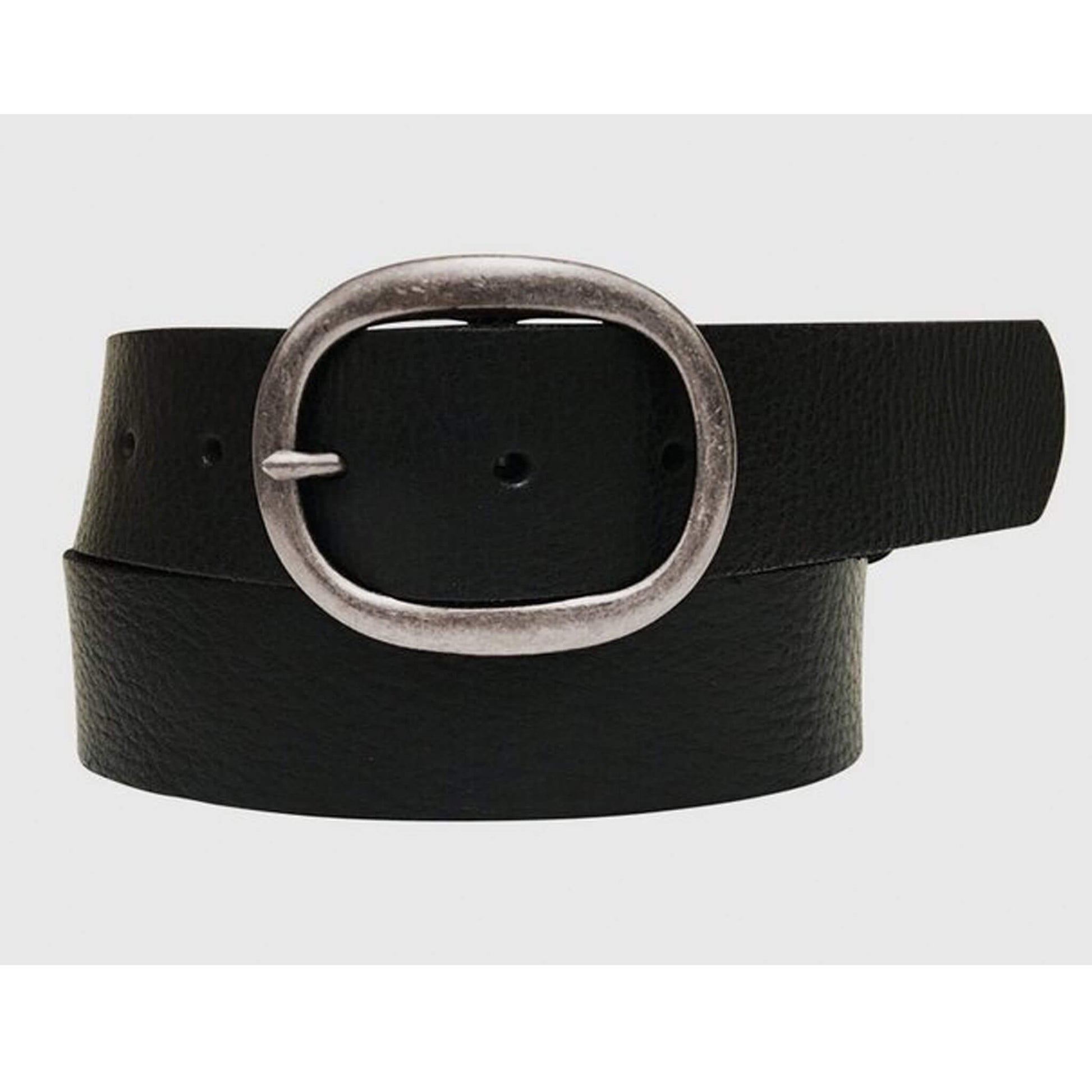 Genuine Leather belt with Soft Bridle leather, non-stitched cut edges with burnished effect, and removable oval center bar buckle. Imported.