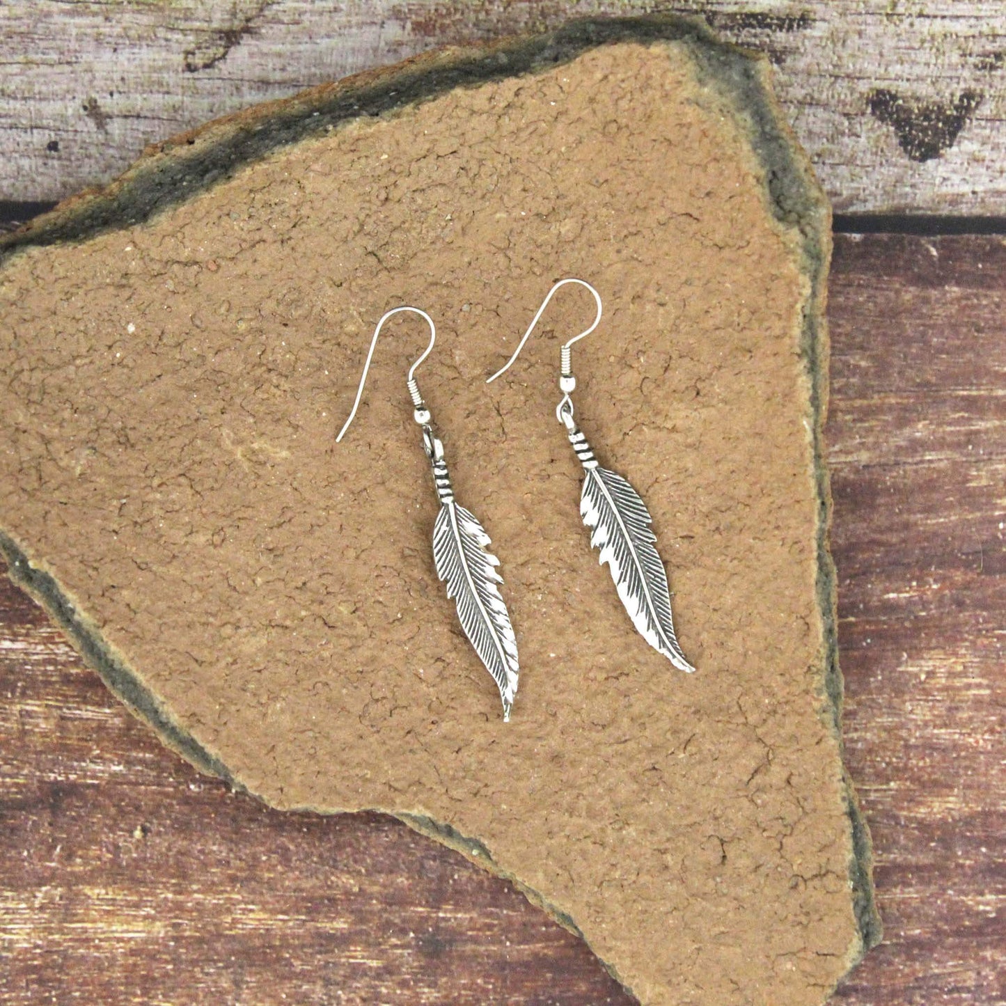 Single Feather Pewter Earrings