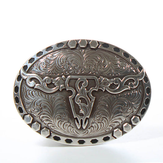 Floral Design Skull Head Belt Buckle