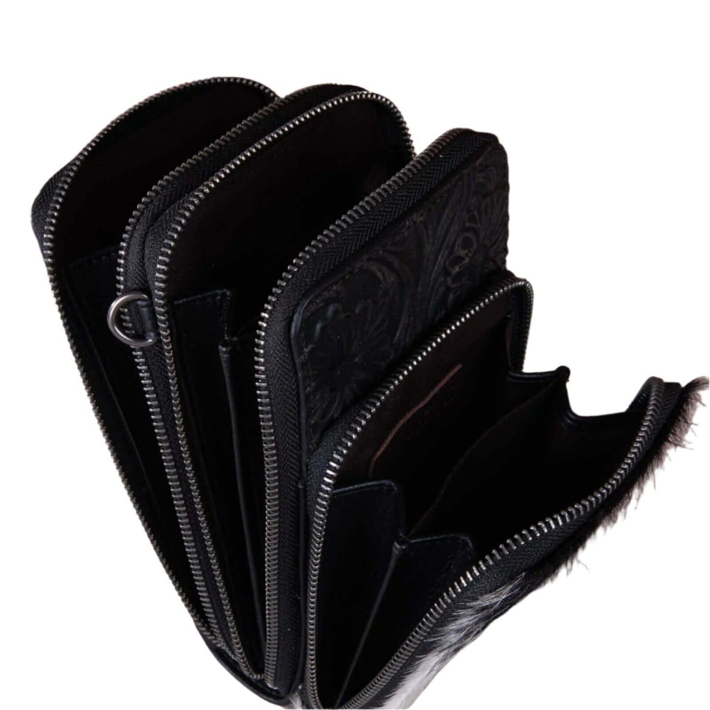 Genuine Hair-On Cowhide /Tooled Phone Purse with Coin Pouch