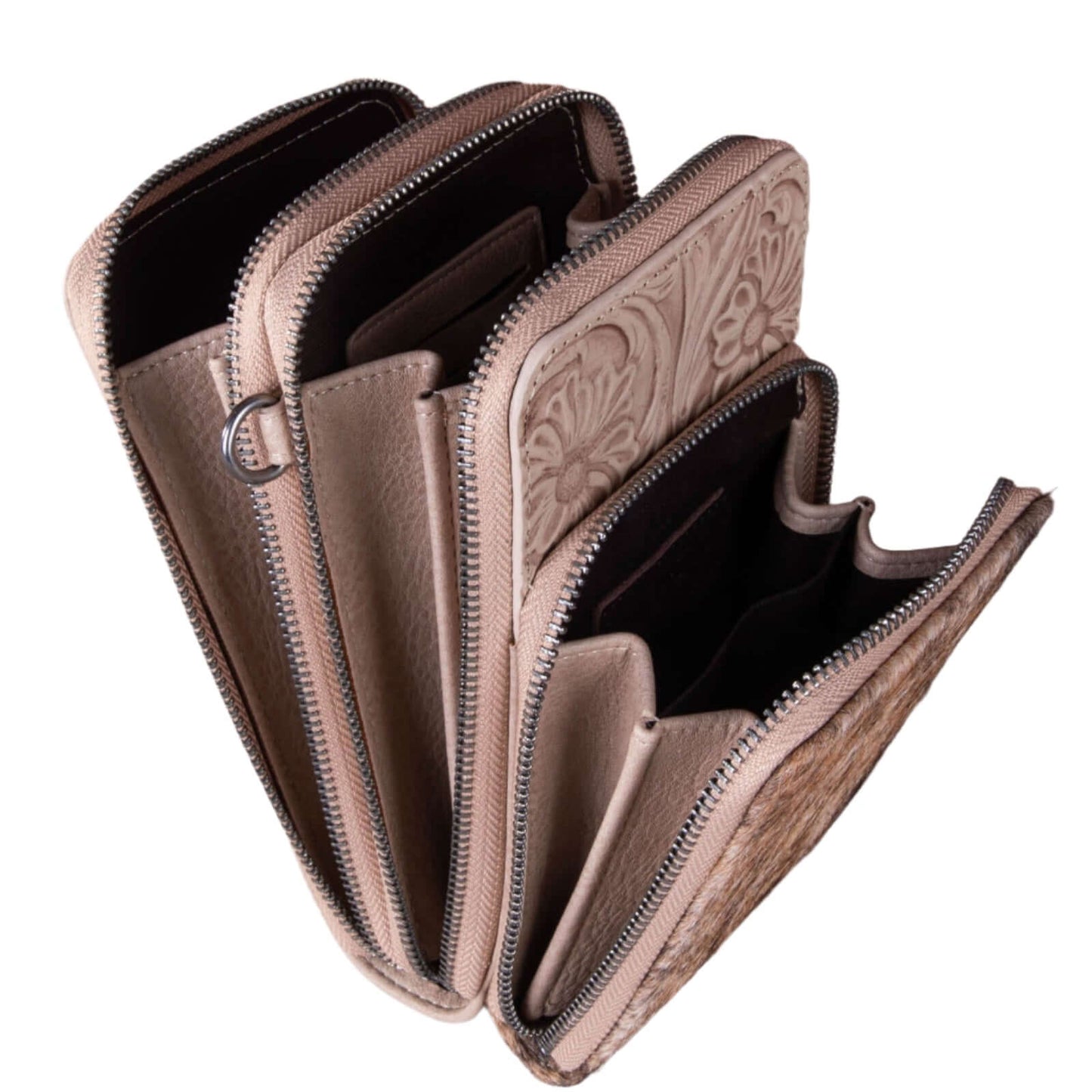 Genuine Hair-On Cowhide /Tooled Phone Purse with Coin Pouch