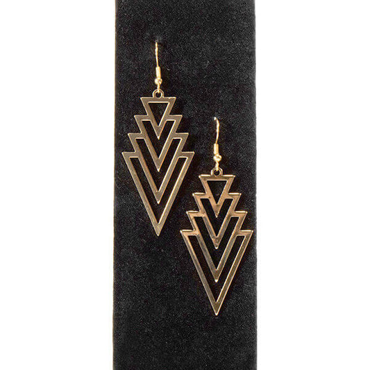 Gold Boho Western Chic Geometric Triangle Earrings showcasing a unique dangle design in warm gold tone.