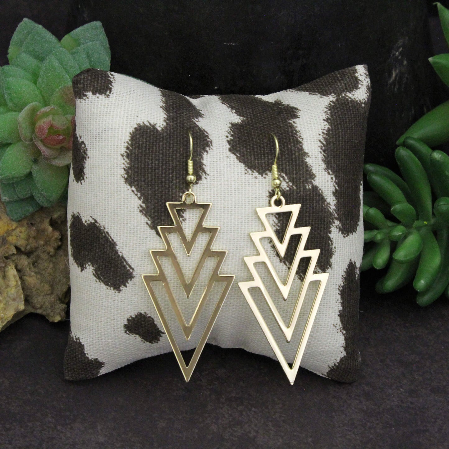 Gold Boho Western Chic Geometric Triangle Earrings