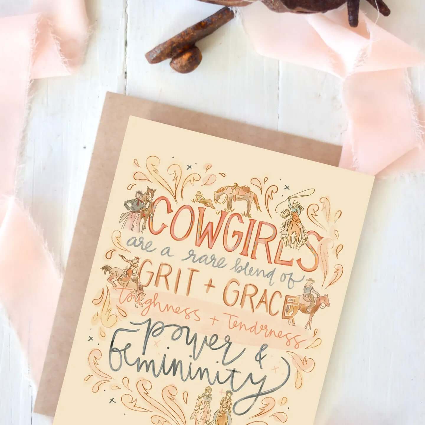 Cowgirl & Cowboy Western Greeting Cards Blank featuring artistic design celebrating cowgirls' grit and grace.