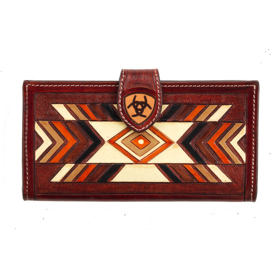 Elevate your style with the exquisite Hand Tooled Ladies Southwest Leather Wallet. This genuine leather masterpiece features a stunning hand-tooled and hand-painted southwest design that instantly captivates.