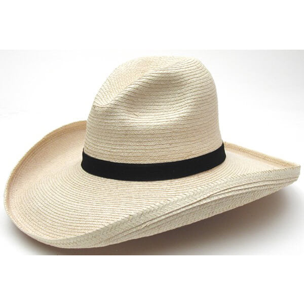 Palm Leaf Cowboy Hat. With Gus style 4-1/2 crown and 5-1/2" brim slightly rolled up on the sides.