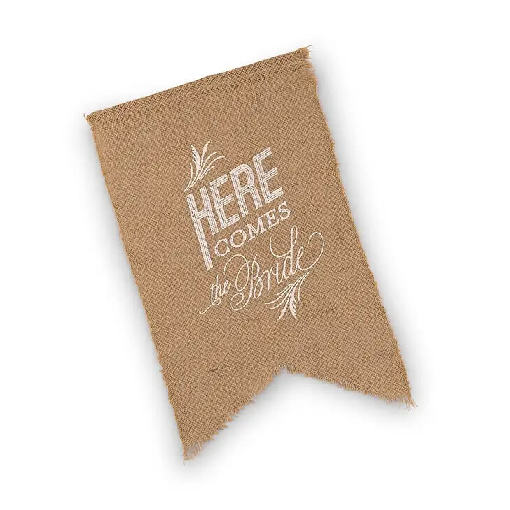 Announce your walk down the aisle in refined yet rustic style with this printed burlap banner. Ask a young family member to carry it down the aisle before you for an adorable prelude to your most memorable walk. 