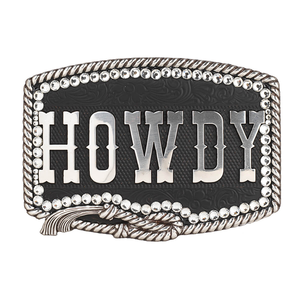 Make a stylish statement with the Howdy Belt Buckle. This eye-catching buckle features a vintage-inspired "Howdy" design set against a floral engraved background for a look that's both classic and modern.