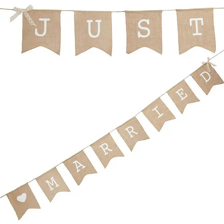 Just Married Burlap Banner