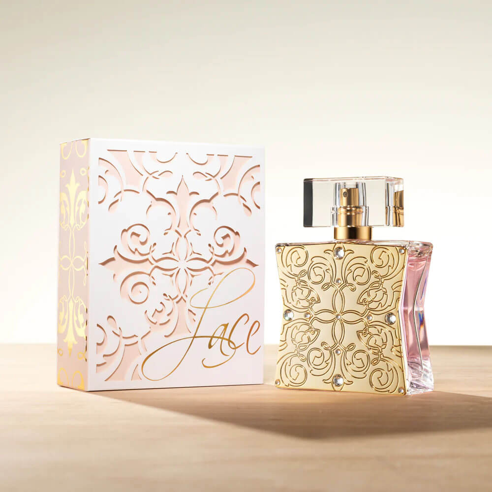 Delicate and sophisticated, Lace combines citrus, feminine florals, precious woods and vanilla to create a glamorous, confident fragrance perfect for daytime wear. Suggested use: For best results, apply the product to wrists, chest, and behind the ears. 1.7 oz.